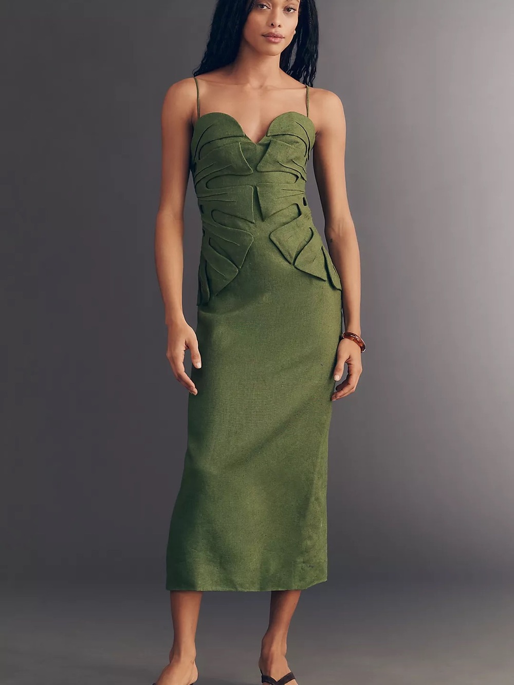 Farm Rio Linen Monstera Leaf Midi Dress